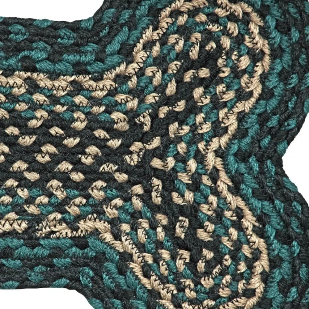 Farmhouse Green Black Cream Jute Braided Bone Shaped Dog Feeder Mat Pet